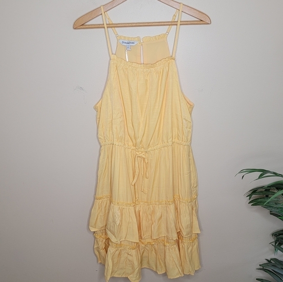 NWT Davi & Dani | Banana Yellow Ruffled Drawstring Sun Dress Size Large - Picture 1 of 5